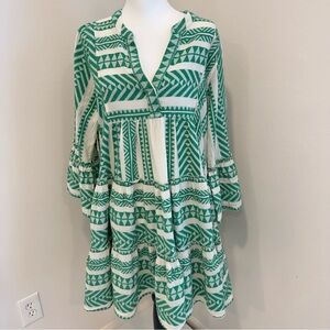 Devotion Twins Ella Dress Green and White Geometric Pattern L